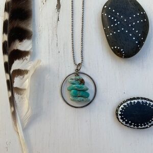Vintage Sterling Silver Pendant and Turquoise Necklace